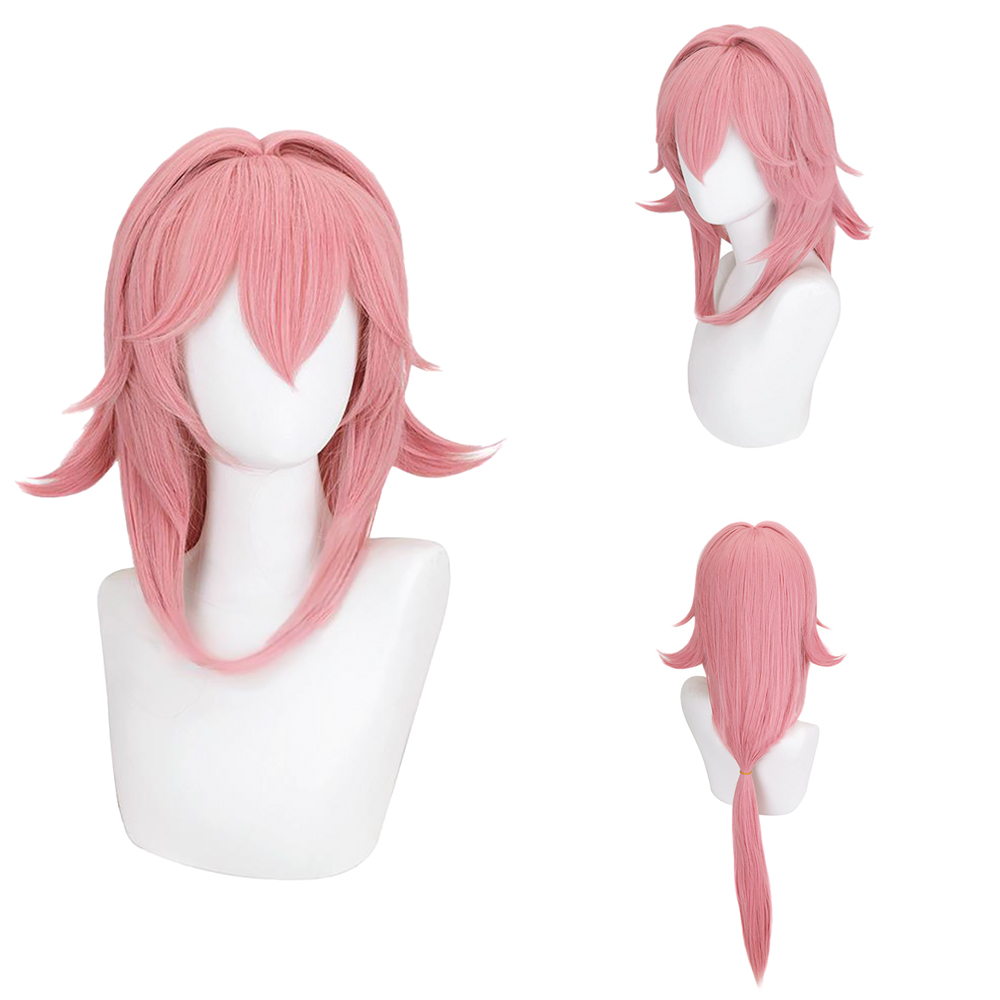 Cosplay Anime Yae Miko - วิกผมคอสเพลย์ยาเอะ มิโกะ สีชมพูธรรมชาติ หางม้ายาว วิกผมสังเคราะห์ทนความร้อน สำหรับสวมใส่ประจำวัน