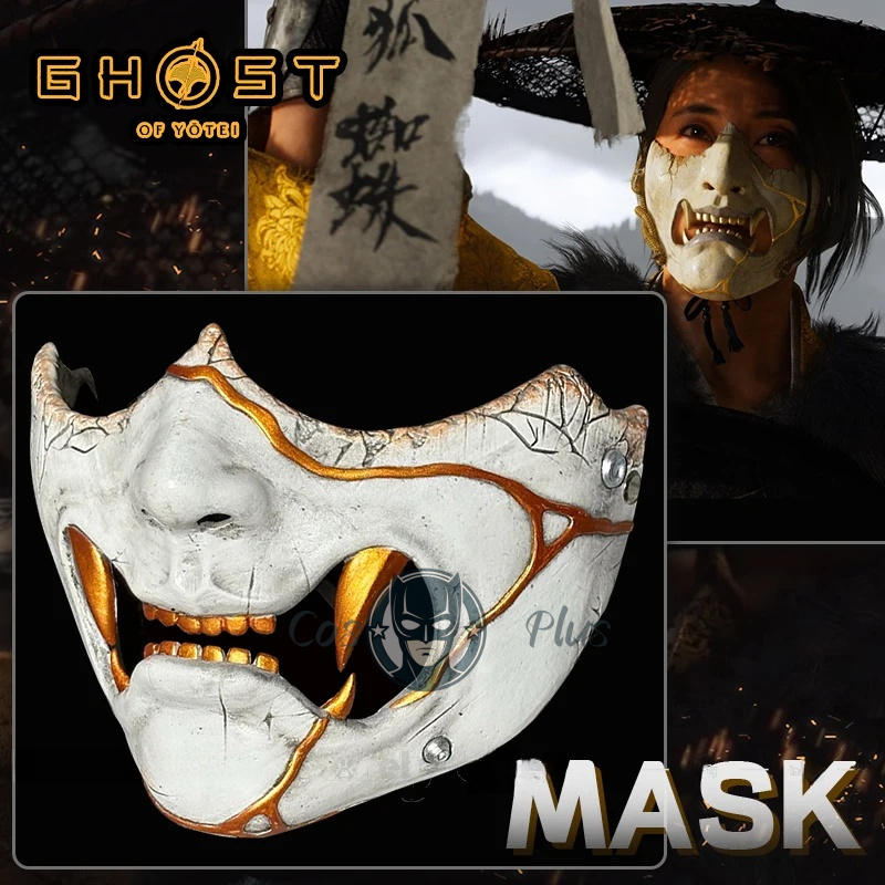 Anime Cosplay Dress For Men - หน้ากากคอสเพลย์เกม Ghost of Yotei Atsu อุปกรณ์ประกอบฉากหน้ากากซามูไรครึ่งหน้า