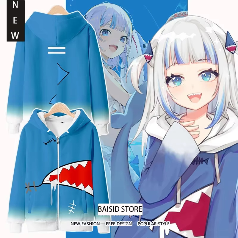 Anime Cosplay Shop - อะนิเมะGawr Guraคอสเพลย์ 3Dการพิมพ์Hoodiesผู้ชายผู้หญิงStreetwearขนาดใหญ่เสื้อซิปHoodieชายTracksuit Manเสื้อผ้า