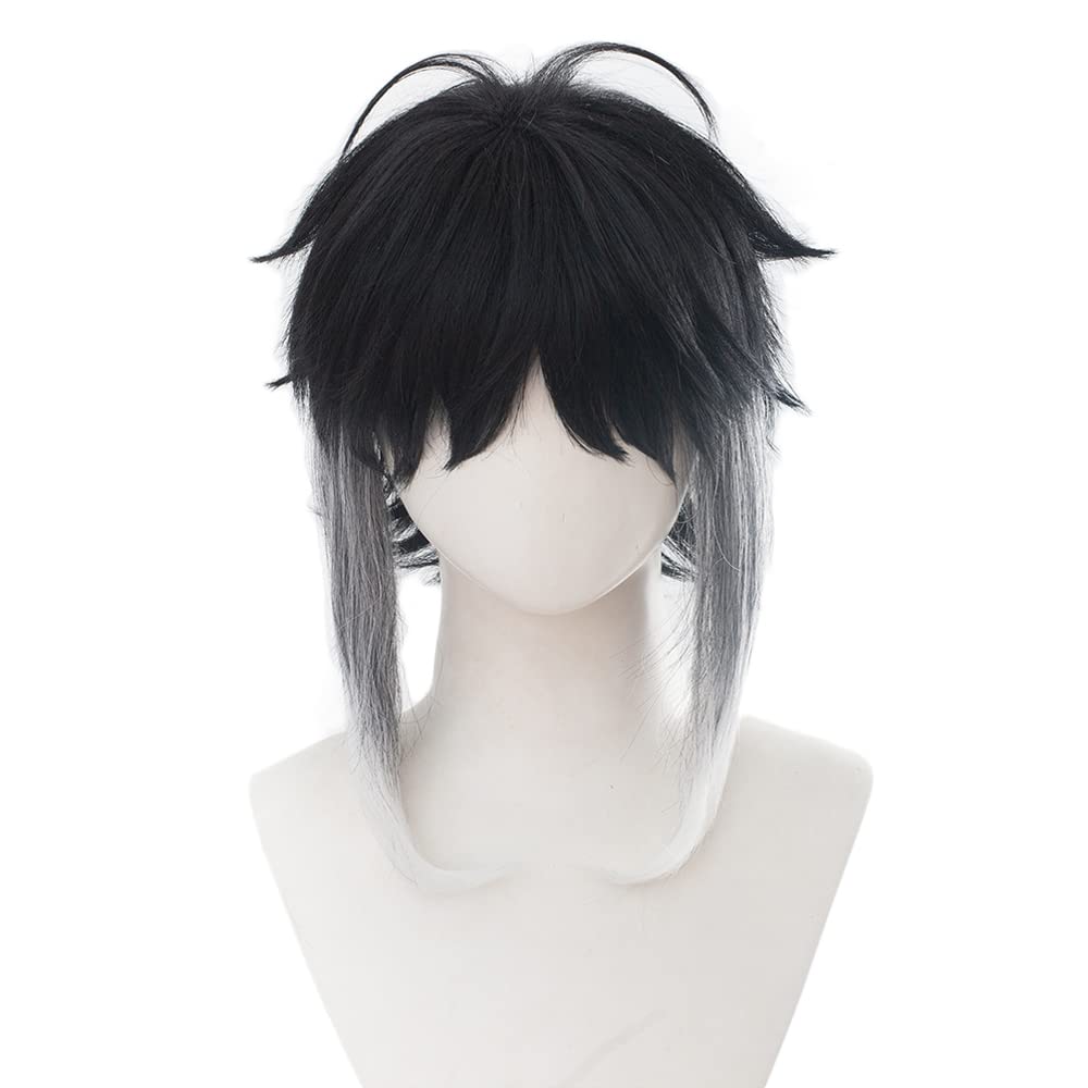 Cosplay Anime Black Hair - วิกผมอะนิเมะ ryūnosuke Akutagawa Ryunosuke Akutagawa วิกผมลอนสั้นสีดำและสีขาวสำหรับงานปาร์ตี้ฮาโลวีนอุปกรณ์ประกอบฉาก