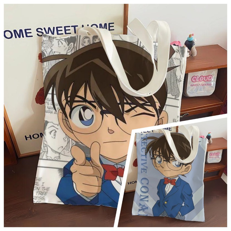Anime Cosplay Shop - กระเป๋าผ้าแคนวาสลายการ์ตูนโคนันน่ารัก ความจุเยอะ เหมาะสำหรับนักเรียน นักศึกษา ใช้ได้ทุกวัน สไตล์