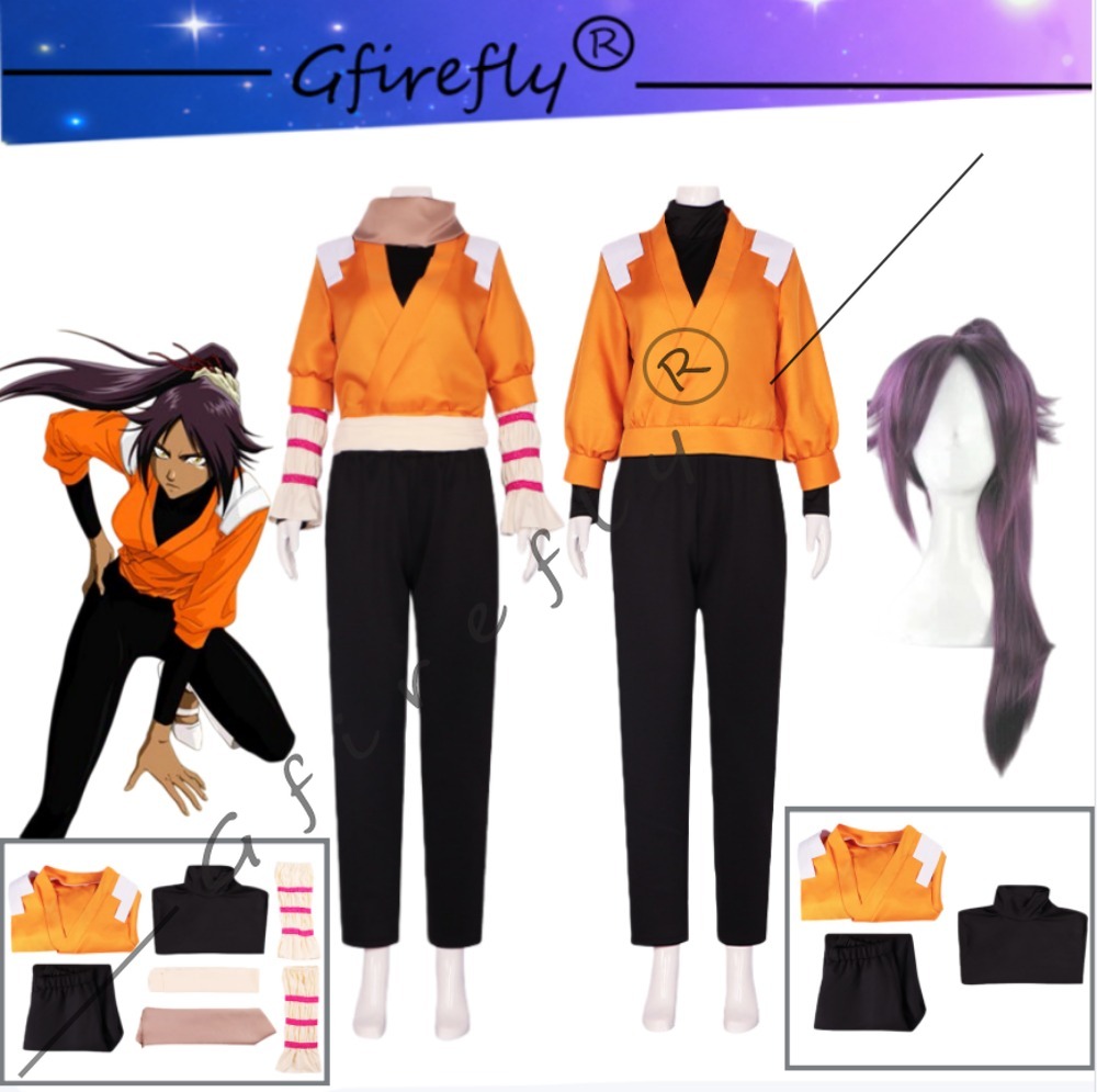 Anime Cosplay Shop - ชุดคอสเพลย์ BLEACH โยรุอิจิ ชิโฮอิน พร้อมเครื่องประดับและวิกผมแบบเดียวกับตัวละครอนิเมะ ชุดแสดงครบเซ็ต