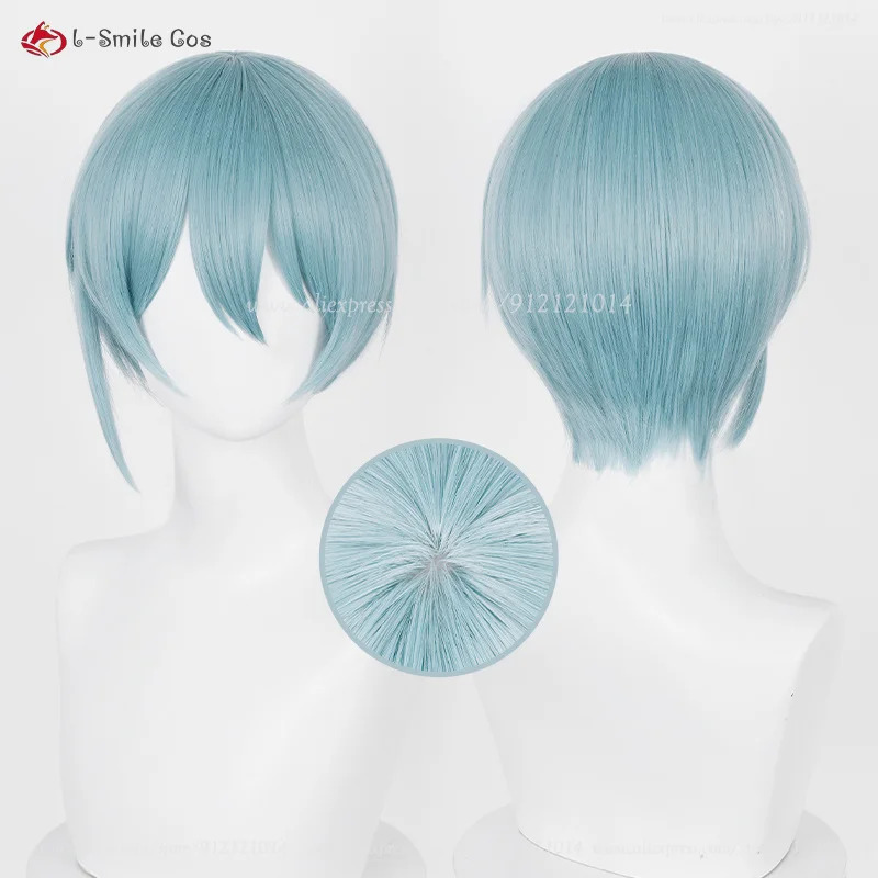 Anime Cosplay Blue Hair - อะนิเมะฮิโระิโยะคอสเพลย์ 28 ซม.สีฟ้าอ่อนวิกผมสังเคราะห์ทนความร้อนผมฮาโลวีนเครื่องแต่งกาย + หมวกวิกผม