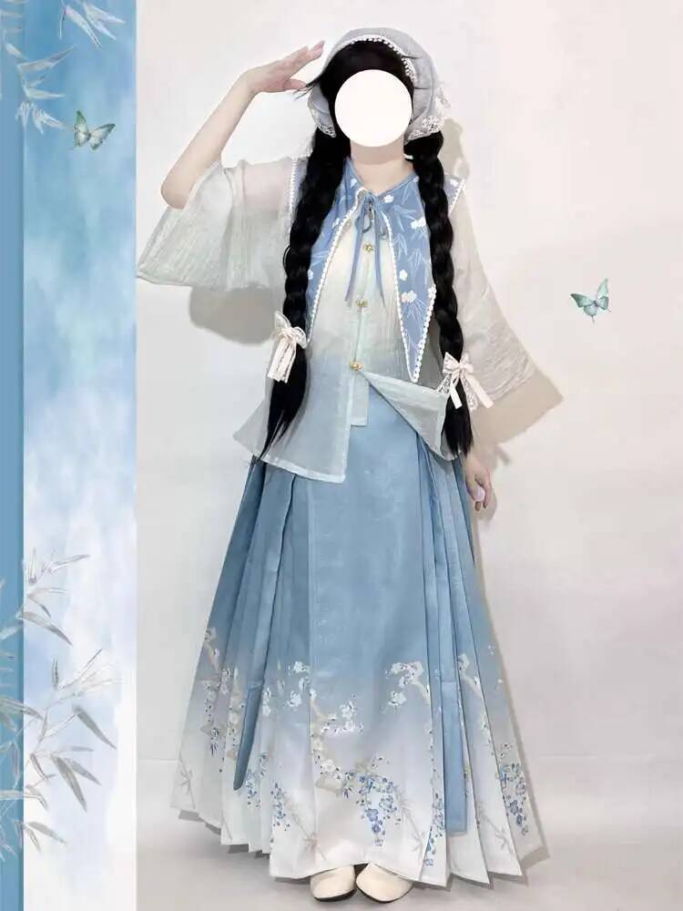 Anime Cosplay Face - ชุดคอสเพลย์ฮาโลวีนใหม่ สไตล์หมิง ฮั่นฟู แขนสั้นทรงกลม กระโปรงทรงม้า ชุดกู๋เฟิง