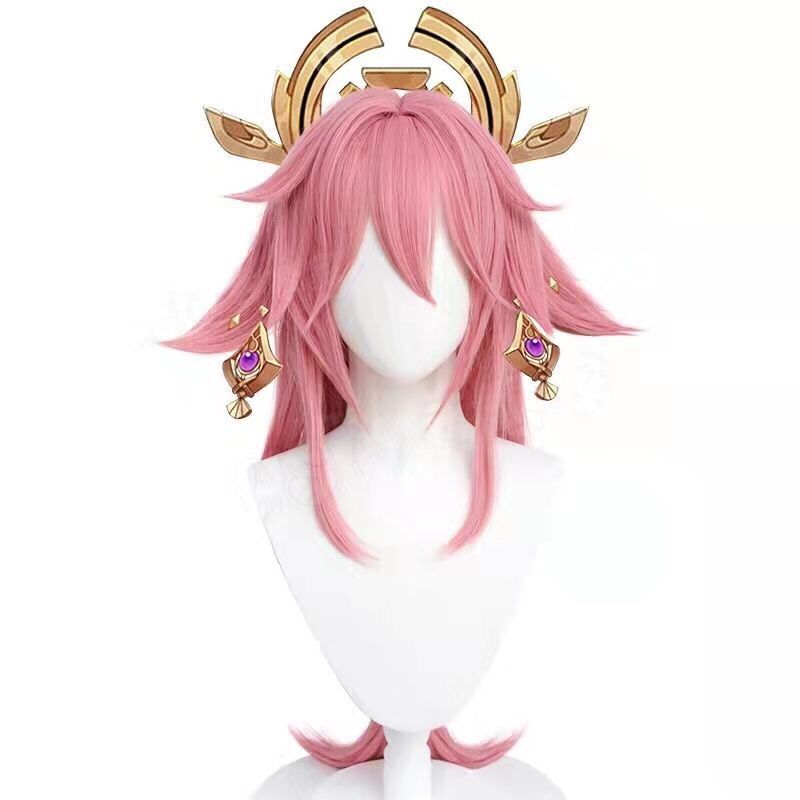 Cosplay Anime Yae Miko - เก็นชิน อิมแพ็ค ยาเอะ มิโกะคอสเพลย์วิกผมอินาสึมะหนังศีรษะสมจริง โรสเน็ต วิกผมสังเคราะห์ทนความร้อน