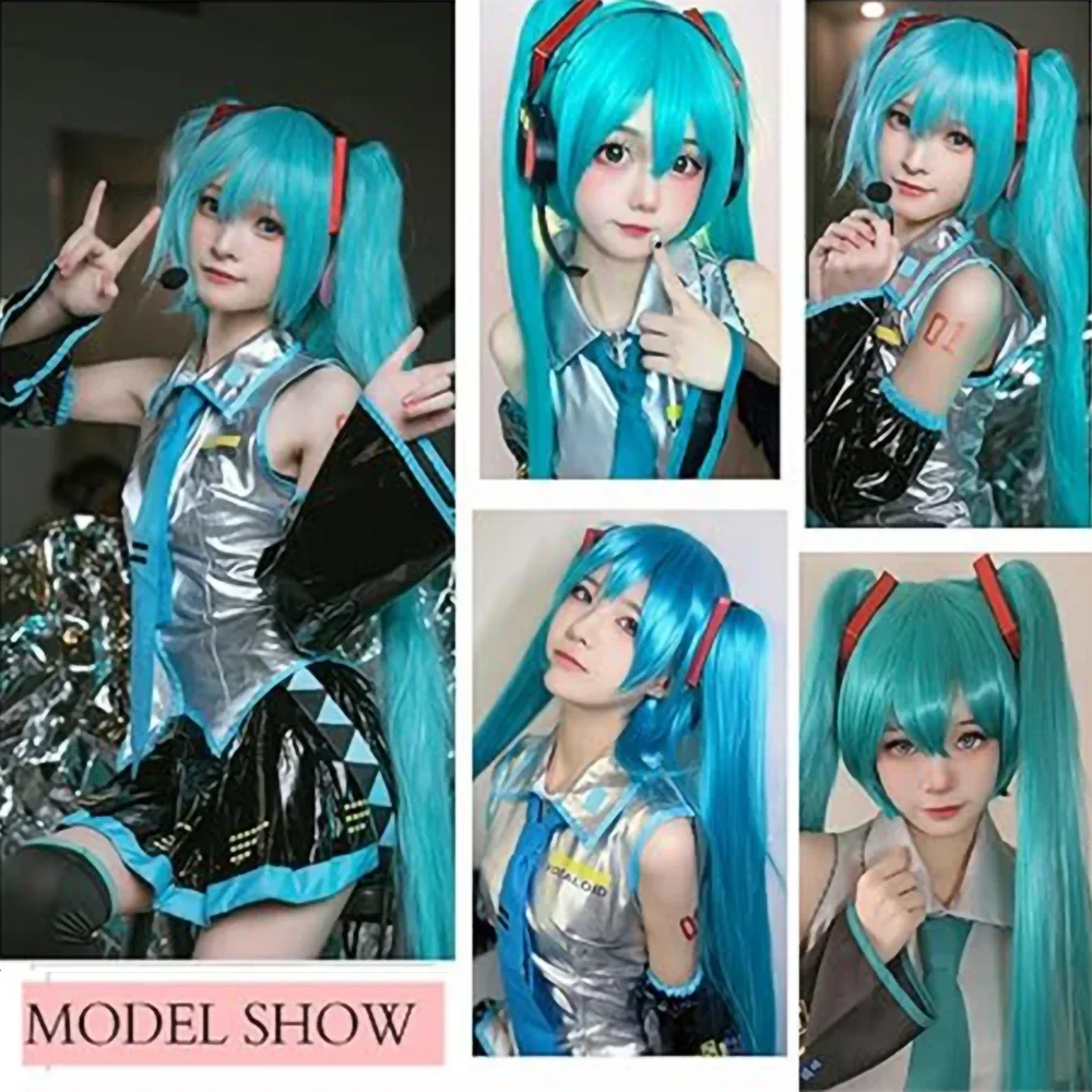 Anime Cosplay Blue Hair - 2026 คอสเพลย์วิกผมยาว 95 ซม. สีฟ้าสีเขียวผมหางม้าคู่เส้นใยสังเคราะห์สำหรับอะนิเมะฮาโลวีนปาร์ตี้คริสต์มาส