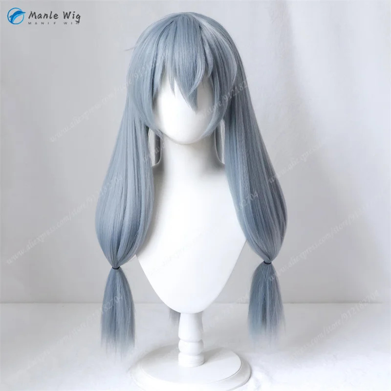 Anime Cosplay Blue Hair - อะนิเมะคอสเพลย์สไตล์ 3 ถักเปียยาวสีฟ้าสีเทามาฮิโตะทนความร้อนผมสังเคราะห์วิกผมฮาโลวีน + หมวกวิกผม