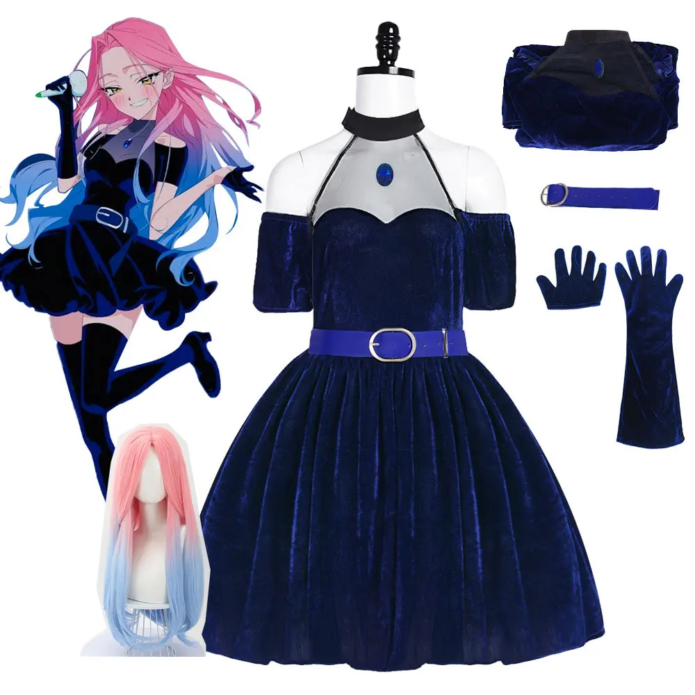 Anime Cosplay Blue Hair - อะนิเมะเอเลี่ยนสเตจ มิซิ ซัวคอสเพลย์เครื่องแต่งกายสีน้ำเงินเข้มชุดผมถุงมือถุงน่องเข็มขัดชุดเครื่องแบบสำหรับคริสต์มาส