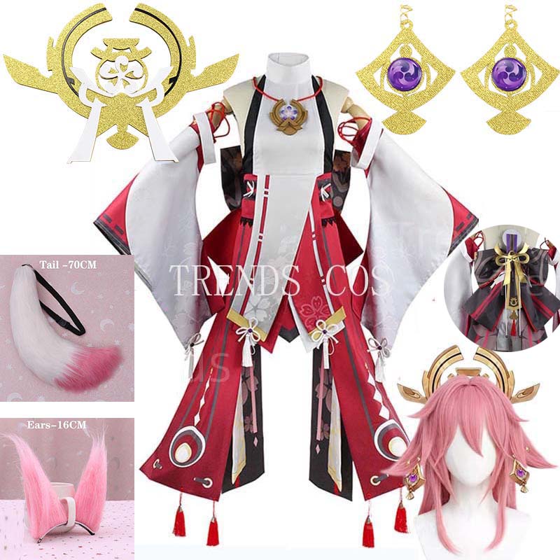 Cosplay Anime Yae Miko - Yae Miko ชุด Guuji Yae คอสเพลย์ชุดวิกผมการเรียนรู้