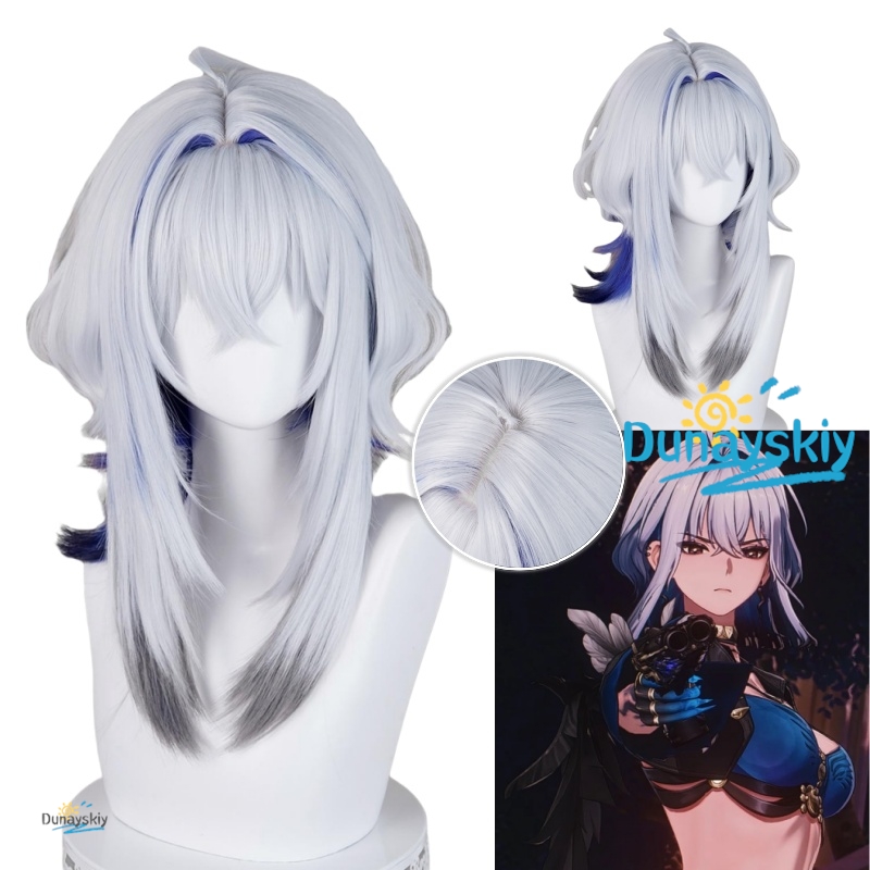 Anime Cosplay Blue Hair - วิกผมคอสเพลย์กาลเบรนา สีเทาอมฟ้า สำหรับเกมวูเธอร์ริงเวฟส์ อุปกรณ์เสริมสำหรับงานปาร์ตี้ฮาโลวีน ผู้หญิง สาวๆ