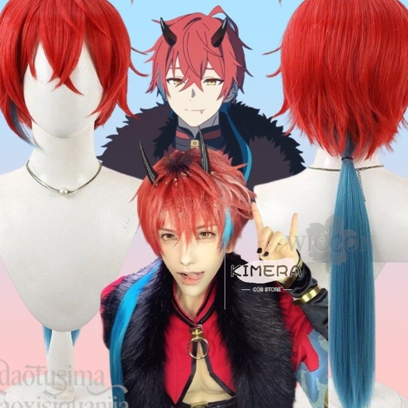 Anime Cosplay Blue Hair - ร้านคิเมร่า อนิเมะ เจ้าหญิงคากุยะ! คอสเพลย์อากิระ มิคาโดะวิกผมสั้นสีแดงสีฟ้าหางม้าต่ำแฟชั่น Y2K