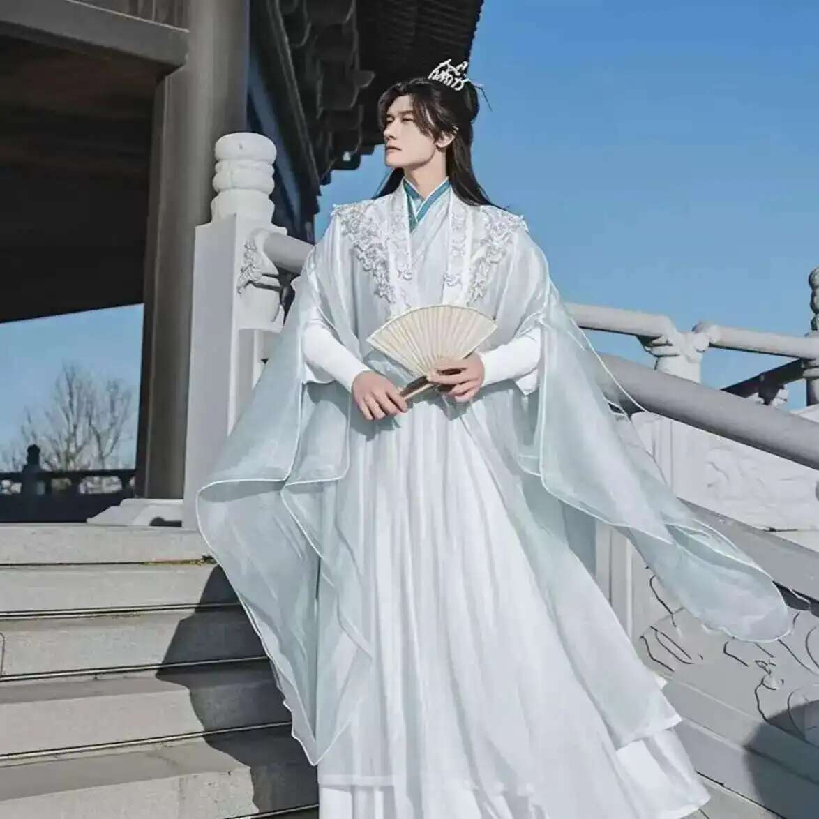 Anime Cosplay Dress For Men - ขนาดใหญ่ขนาด 3XL Hanfu ผู้ชายจีนปักสีขาวคอสเพลย์เครื่องแต่งกายโบราณ Hanfu ชุดคอสเพลย์ฮาโลวีนเครื่องแต่งกาย