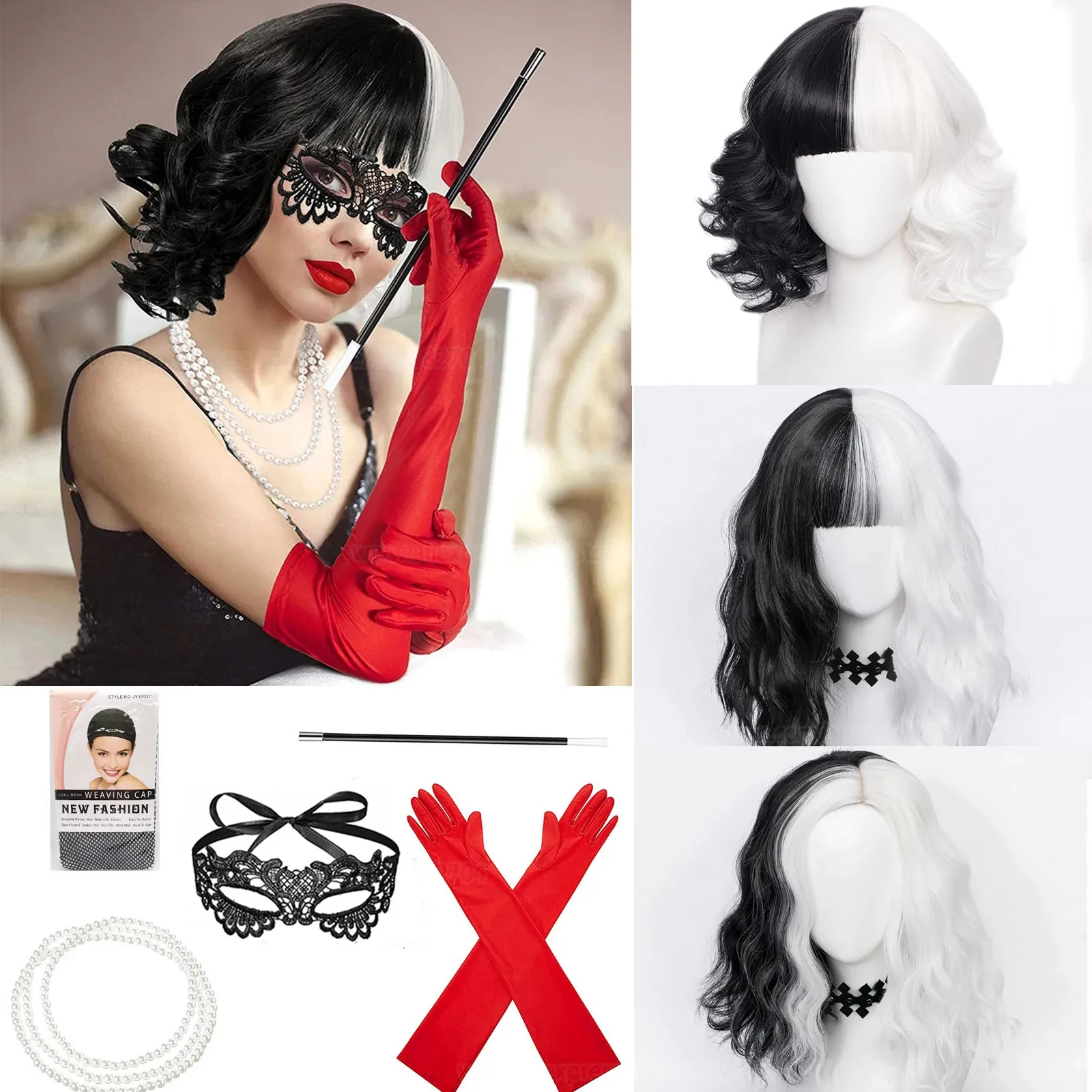วิกผมคอสเพลย์อนิเมะ Cruella de - Cosplay Anime White Hair บทวิจารณ์และราคา